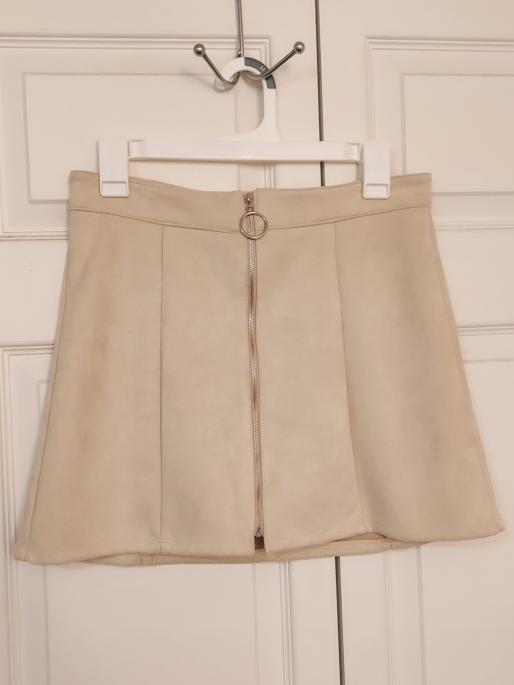 Altar'd State Faux Suede Beige Front-Zip Mini Skirt